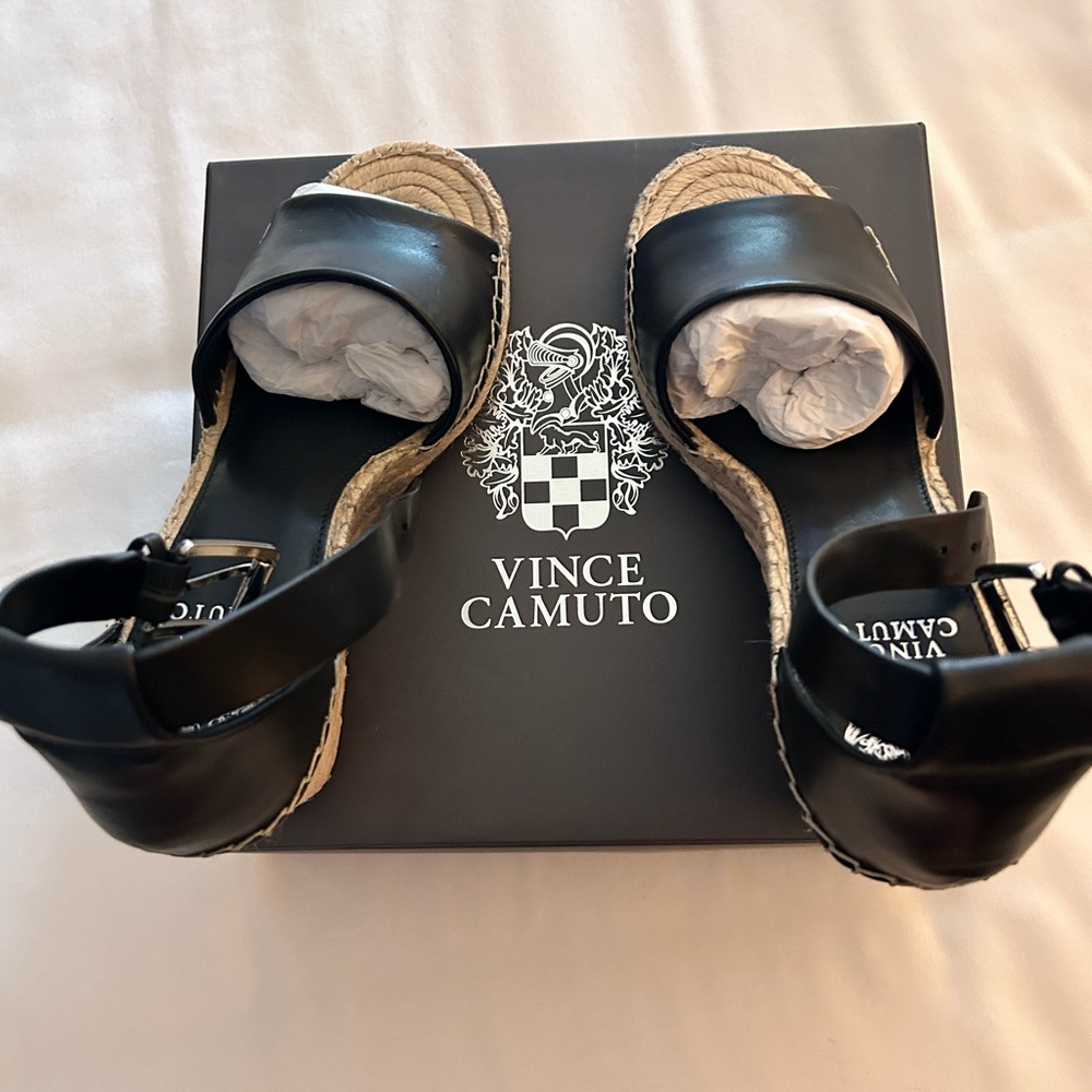 Vince Camuto black espadrille wedge sandal, size 10M **NEW**